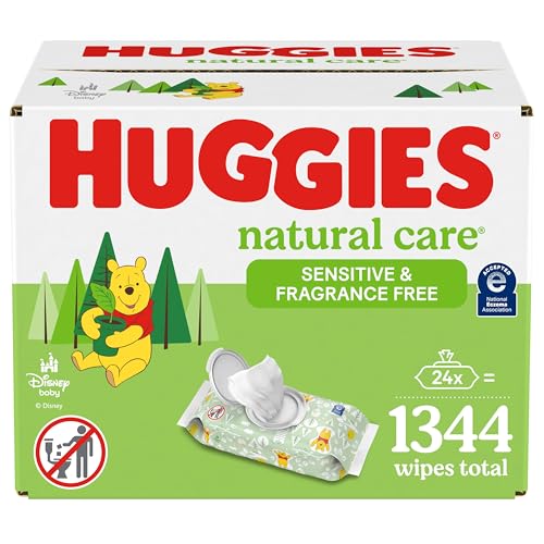 Image of Sensitive Baby Wipes, Huggies Natural Care Baby Diaper Wipes, Unscented, Hypoallergenic, 99% Purified Water, 24 Soft Pack (1344 Wipes Total)
