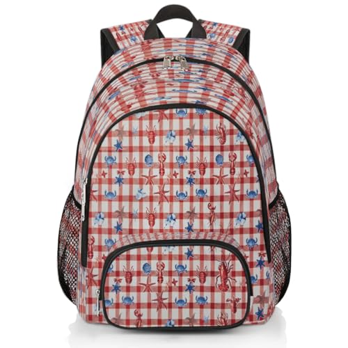 Sac à dos d'école grande capacité à carreaux bleu océan pour ordinateur portable