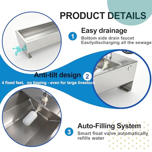 Automatic Livestock Waterer Drinking Trough Large Dog Water Bowl Dispenser 3 Gallon Stainless Steel with Float Valve for Cattle Chicken Goat Horse Pigs Poultry Outdoor Animals by CORYNULOM - Image 4