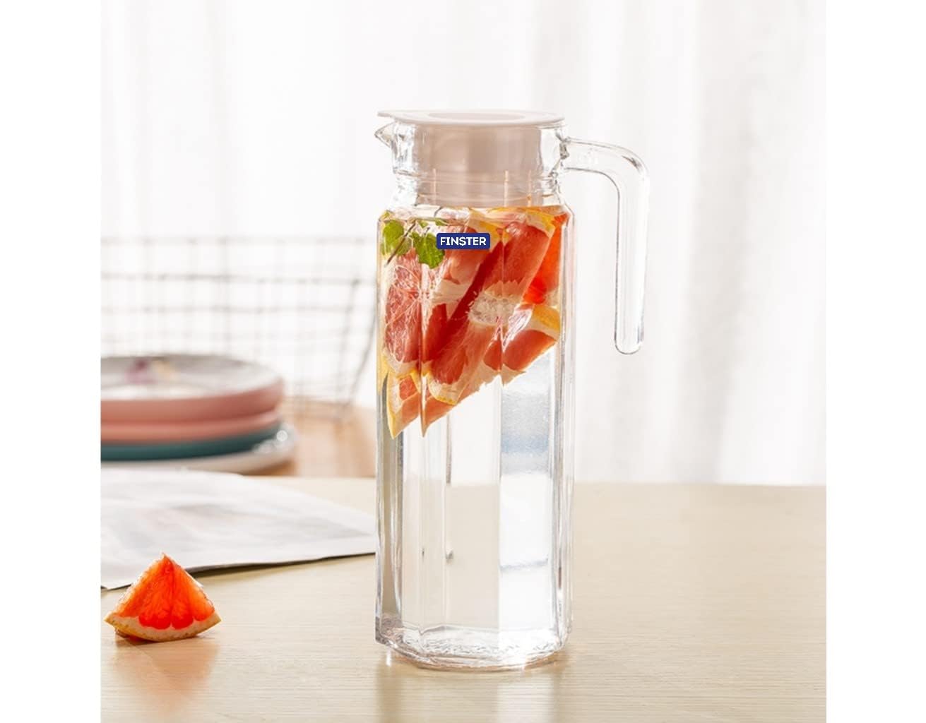 CROPDAK Italian Premium Rocco Glass Octagonal Water Jug with Airtight Lid | 1000ml Clear Juice Jug Pitcher, Juice, Iced Coffee & Iced Tea | Easy Pour Spout & Handle (1 Liter) 3