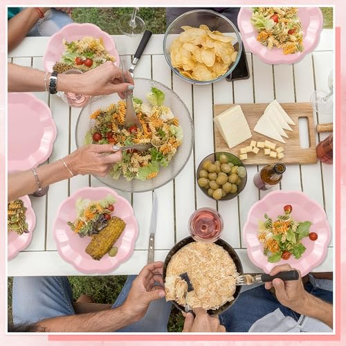 Image of NatNarr 30 Pcs Pink Plates, 7 Inch Scalloped Pink Paper Plates Disposable Dessert Cake Plate Small Party Plate for Wedding, Birthday, Baby Shower, Bridal Shower