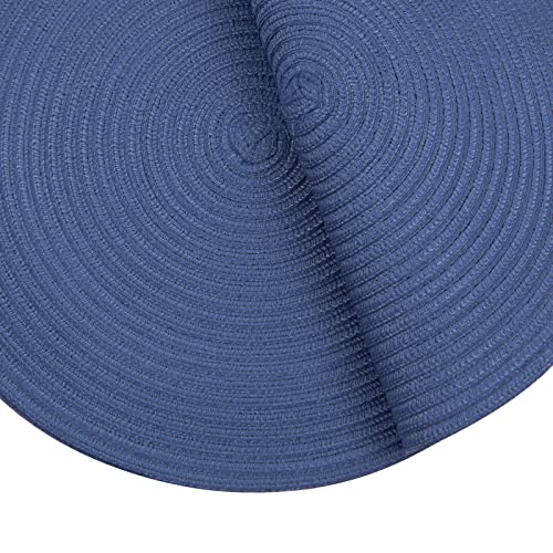 Image of SHACOS Round Placemats Set of 6 Washable 15 inch Round Table Mats Cotton Polyester Woven Braided Place Mats for Dining Table (Sail Blue, 6)
