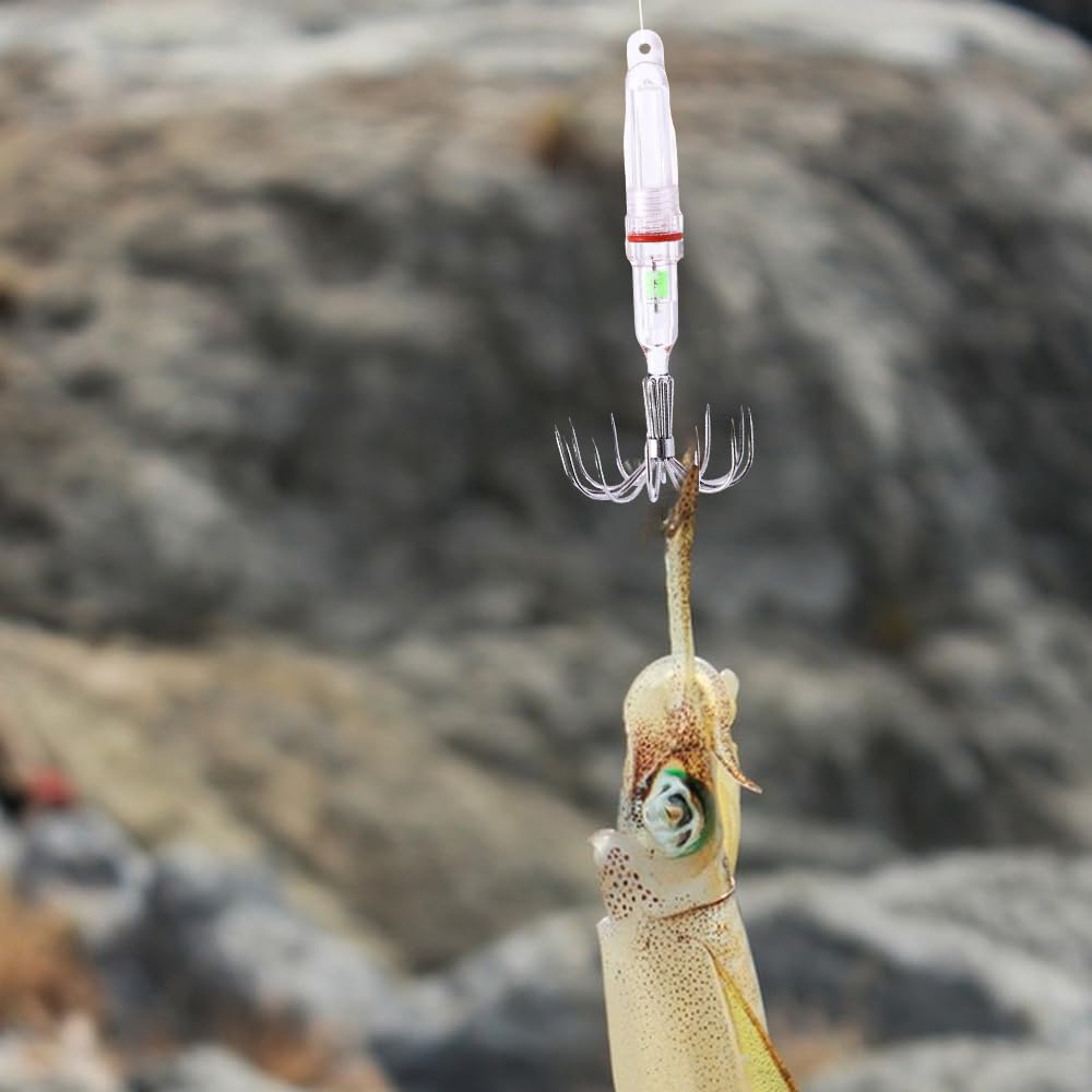 Ami da Esche Luminose da Pesca, Gancio di Esca in Acciaio ad Alto Tenore di Carbonio per Polpi, Ganci Spinato Amo LED Artificiali per Acqua Dolce e Salata