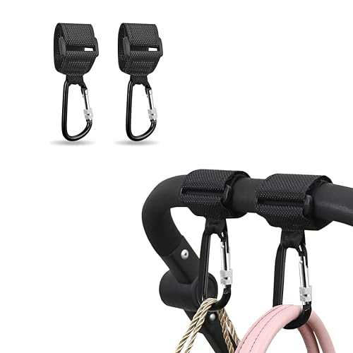 Addabst Ganchos para cochecito, paquete de 2 ganchos para cochecito de bebé, clip universal para cochecito, gancho para cochecito (negro)