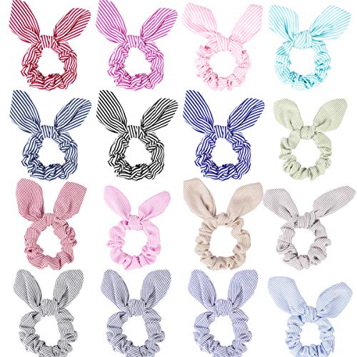 TOBATOBA 16 Pack Hair Scrunchies Bunny Ears Elastic Hair Ties Cotton Hair Bobbles Hair Bands for women (16 colors)