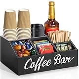 CusUnik Coffee Station Organizer for Countertop, Wood Coffee Bar Organizer for Farmhouse Coffee Bar Decor, Tea Condiment Storage Organizer, Coffee Pod Holder and Coffee Bar Accessories