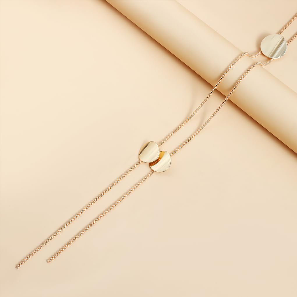 Chunky Gold Round Piece Long Necklace for Women Thin Chain Tassel Pendant Choker Necklace Modern Aesthetic Party Accessory - Image 6