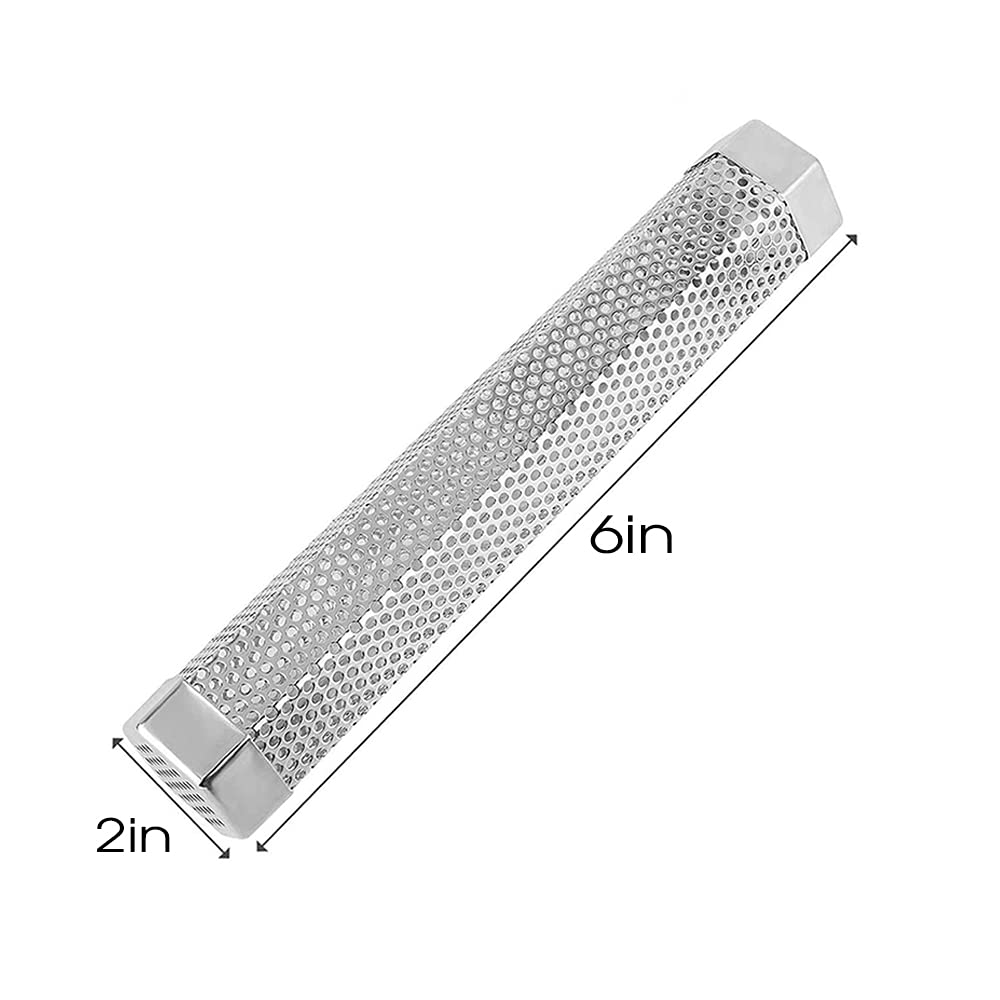 Prefdo Smoker Tube - 6” Stainless Steel Wood Pellet Tube Smokers for Cold or Hot Smoking, 5 Hours of Billowing Smoke, Work with Electric Gas Charcoal Grills or Smokers, H