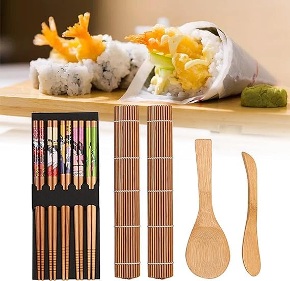 sancak 9 Pcs Sushi Making Kit Bamboo Sushi Rolling Mat DIY Sushi Maker Roller Home Sushi Gadgets, Suitable for Beginners in Kitchen Cooking