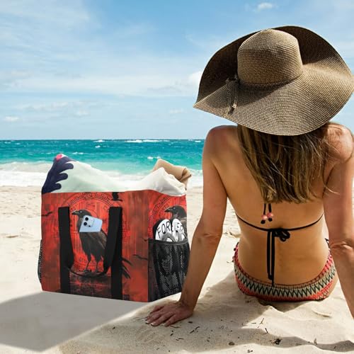 Crow Red Gothic Large Tote Bags for Women Canvas Tote Purse Reusable Grocery Bags Top Handle Handbags for Travel, Work2
