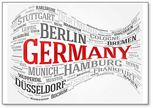 Palabra de la nube alemana. Imán para nevera con diseño de lista de ciudades en Alemania