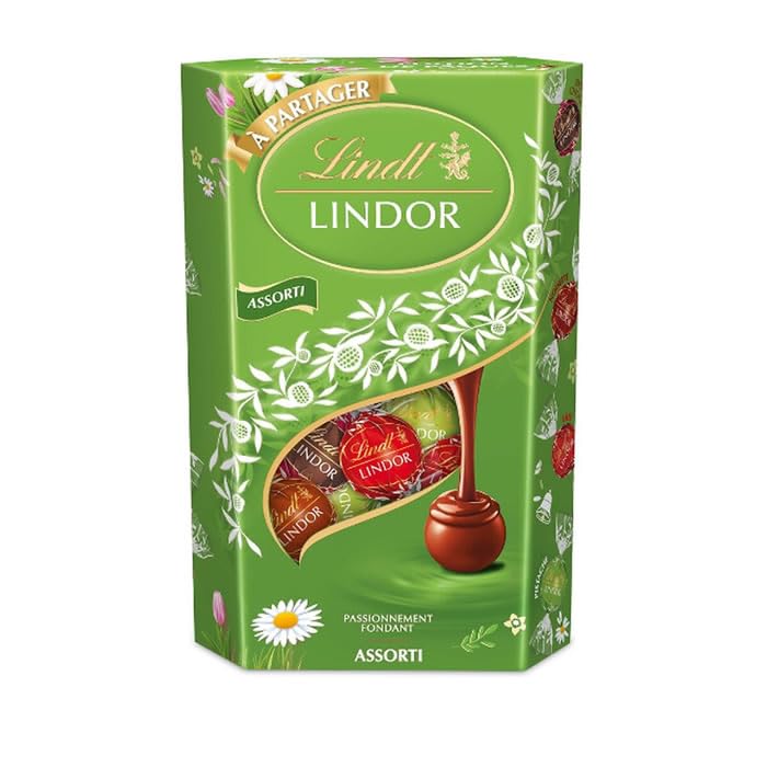 LINDT Lindor Assortiment de bouchées au chocolat noisette, lait, pistache 337 g