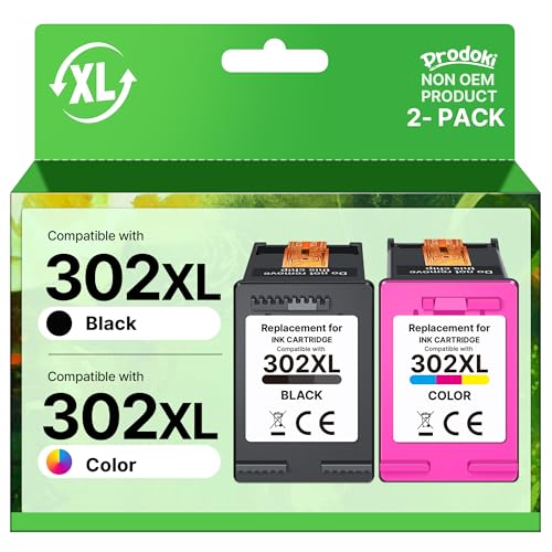Prodoki 302 XL Cartouche d'encre Remplacement pour HP 302 XL Noir et Couleur Cartouche Encre pour OfficeJet 3831 3833 3830, DeskJet 3630 2130 3632, Envy 4520 4525 4527 (1 Noir, 1 Tri-Colore)