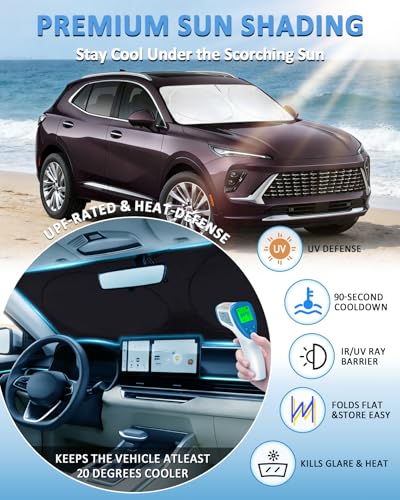 Image of Windshield Sun Shade for Buick Envision 2021-2023 2024 2025 2026 Sunshade | Custom-Fit Envision Sun Visor Protector, 99% UV Block Heat Window Sun Shield Silver Reflective