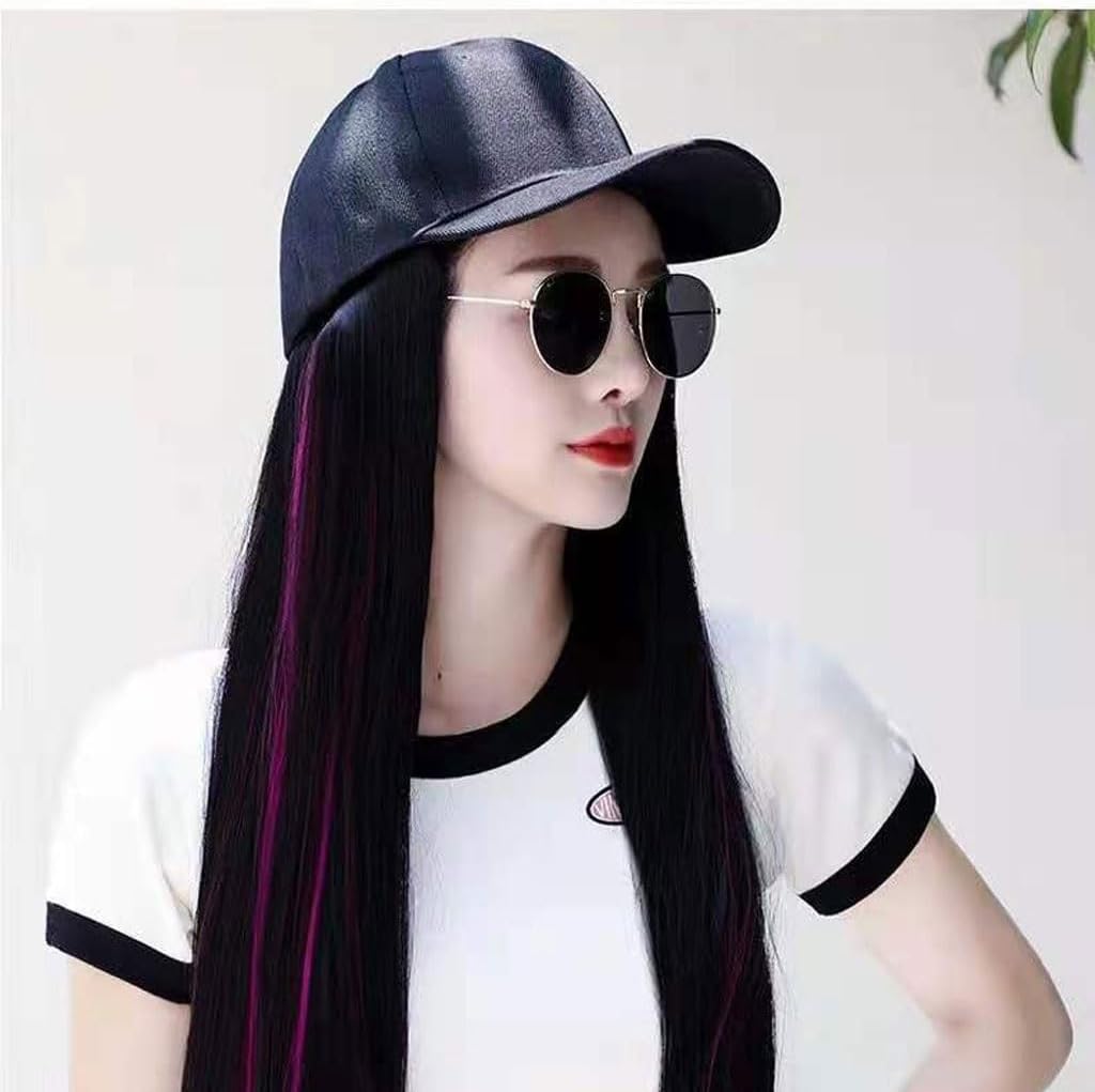 FRANCES Hat Wig Wig Cap Color Highlighted Long Straight Wig Cap Adjustable Wig Cap Fashion Natural and Realistic Wig with Hat Wig Caps for Women (Color : A)