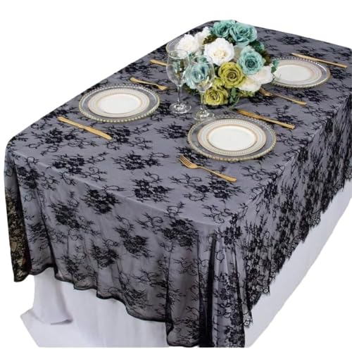 Chemin de table Halloween dentelle noire araignée nappe maison hantée - 6