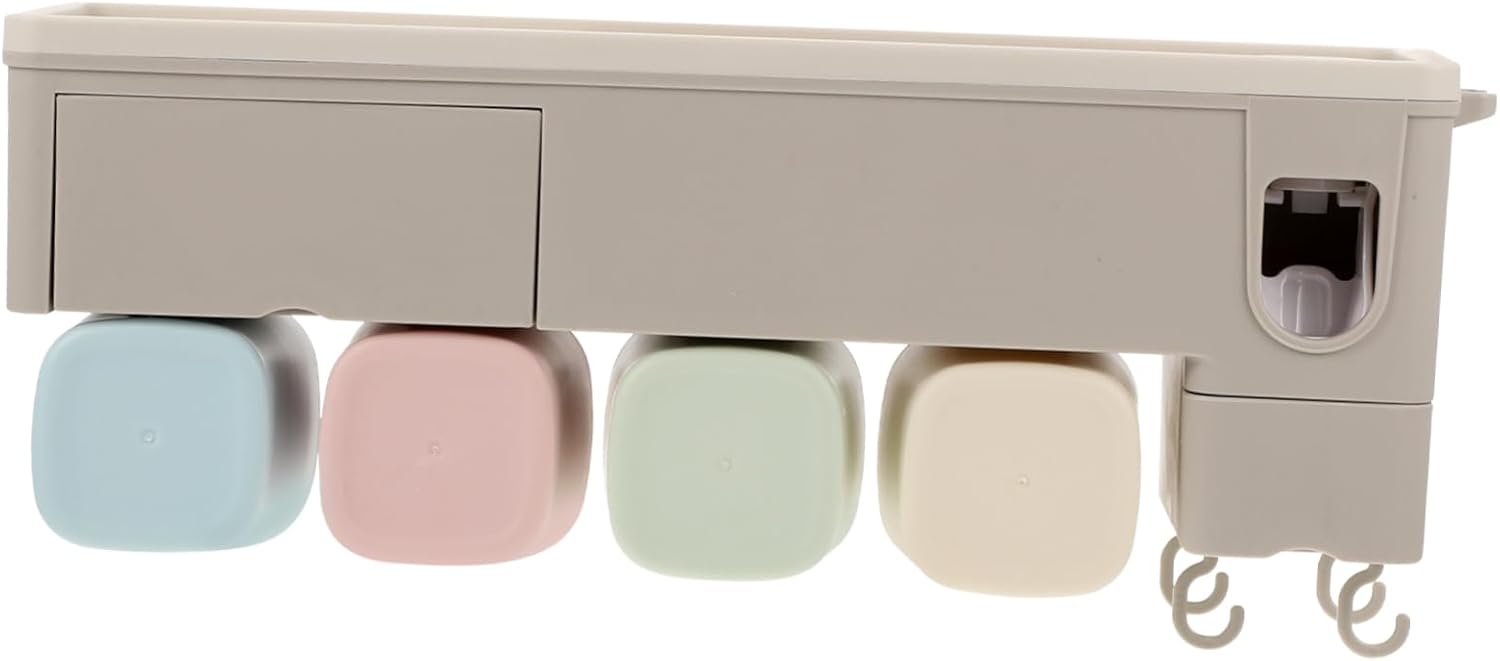 Luxshiny Bathroom Toothbrush Holder Set Wall-Mounted Brush Rack Automatic Toothpaste Squeezer Adhesive Toothbrush Organizers