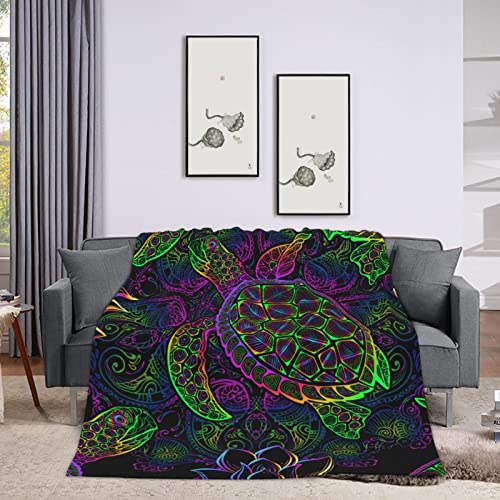 Psychedelic Sea Turtle Fleece Throw Blanket Plush Soft Throw For Couch Bed Sofa, 90 In X 66 In #TOP1