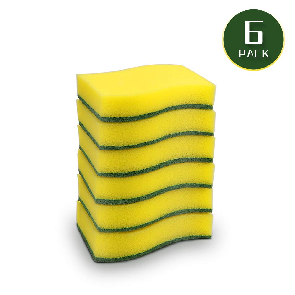 AIDEA Heavy Duty Scrub Sponge,Cleaning Scrub Sponge,Stink Free Sponge,Effortless Cleaning Eco Scrub Pads for Dishes,Pots,Pans All at Once,Size: 4.3 "x 3.12" x 1.2 "—6 Count