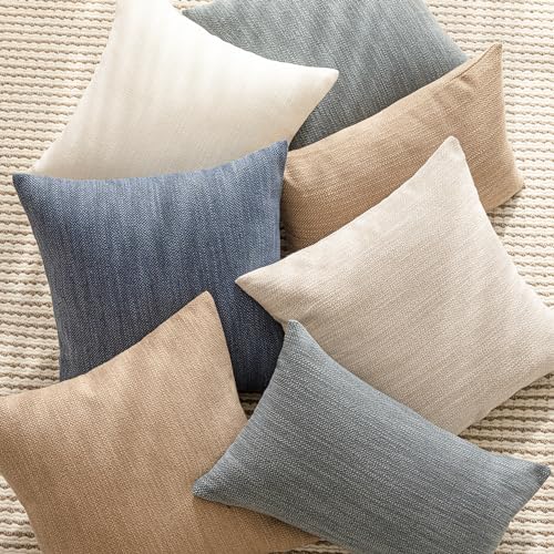 Image of Foindtower Set of 2 Decorative Textured Burlap Linen Throw Pillow Covers Farmhouse Boho Cushion Cover Solid Accent Pillowcase for Couch Sofa Bed Living Room Home Decor,20x20 Inch,Cream White