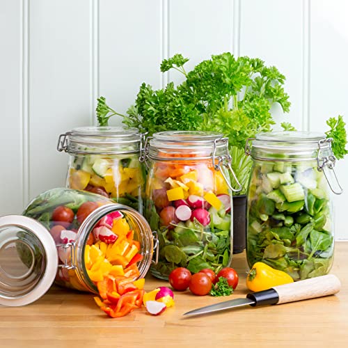 Fixwal 32Oz 4 Pack Glass Jars With Airtight Lid, Airtight Glass Jar With Lids For Food And Pantry, Wide Mouth Mason Jars With Hinged Lids Jars Airtight Glass Food Containers (Labels & Leak Proof Rubb #TOP6