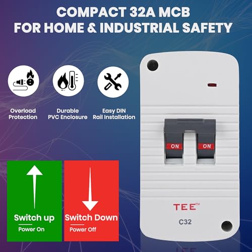 Image of 32A Mini MCB with Enclosure | PVC Plastic Base Compact Circuit Breaker with Housing Box | Electrical Protection Switch for Home Office Industrial Residential Use