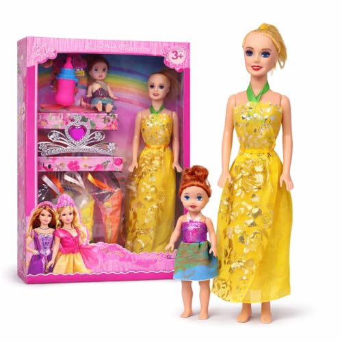 Image of Dolls for Girls with Cute Dress Play Set| Kids Dress up Makeup Role Play kit| Birthday Gift Fashion Doll for Girls| Toys for Children with Doll and accesories | Movable Hand & Legs (C19)