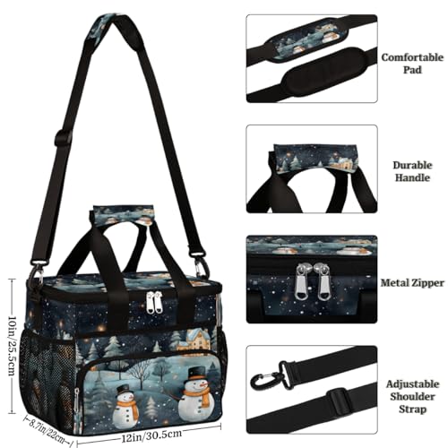 Insulated Picnic Backpack Lunch Box for Women Men Picnic Basket Tote Lunch Bag Picnic Bag Portable Lunch Bags for Picnic, Beach, Work, Trip,Office, Camp Snowman Farmhouse