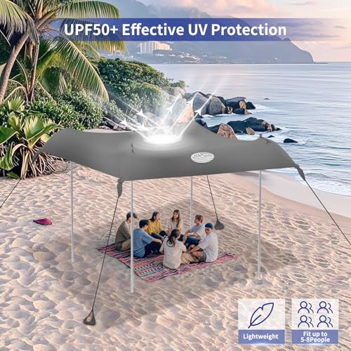 Image of UMARDOO Family Beach Tent Canopy Sun Shade Portable, Large Compact Beach Sun Shelter Easy Setup with Packable Bag for Outdoor Travel (Grey, 10X10 FT. 4Poles)
