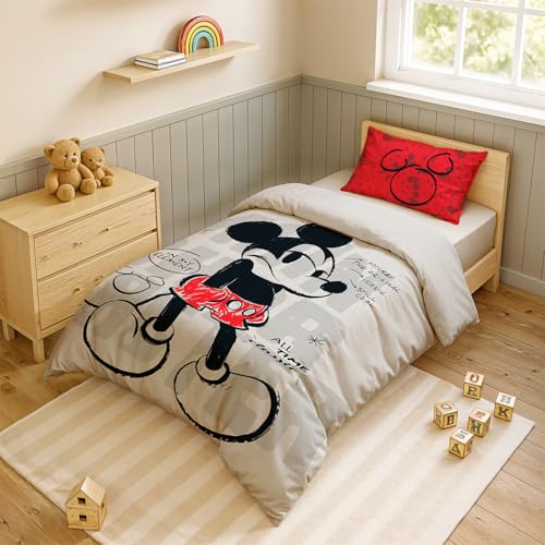 Image of Sassoon Disney Mickey Mouse (Classic) Digital Printed, Cotton Single Bedsheet, 300 TC, 1 Pillow Cover, Fade Resistant, Bedsheet for Kid's Bedroom, (1.50m X 2.35m)