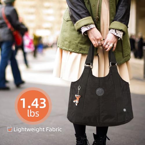 Image of ANEW Tote Bag for Women, Foldable Tote Bag With Zipper Travel Nylon Purse and Handbags Tote Purse Crossbody Bag