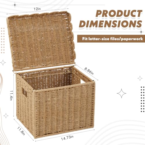 Image of Jingmore File Organizer Box with Scalloped Lid, Paper Rope, Dark Brown
