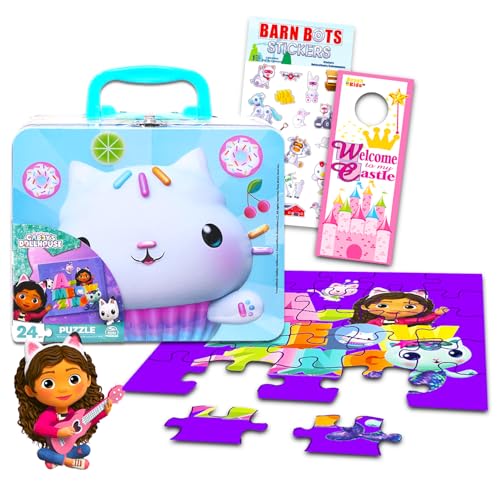 Gabby's Dollhouse Boîte à déjeuner en étain avec puzzle 24 pièces et autocollants pour enfants