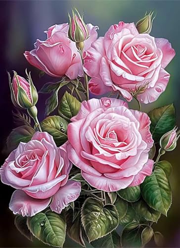 Broderie diamant 5D roses roses avec strass carrés brillants