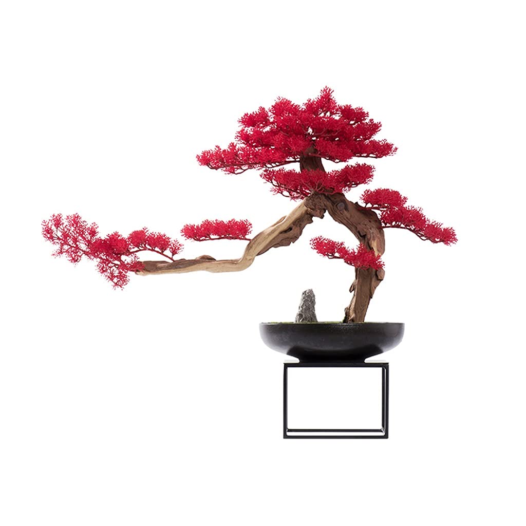 HCZKIUJY Artificial Bonsai Tree Artificial Bonsai Tree Red Simulation Welcome Pine Micro Bonsai Decoration Modern Office Living Room Corridor Decoration 22.4 Inches Fake Plant Decoration