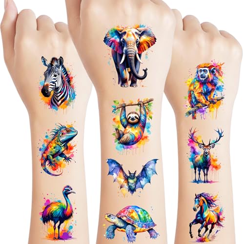 Watercolor Wildlife Jungle Animal Temporary Tattoos | Colorful Wildlife Animal