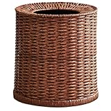 NIYANGLE Papelera redonda de ratán - Cubo de basura tejido con cubo interior de plástico - Gran capacidad de 12 litros para salón, dormitorio y cocina