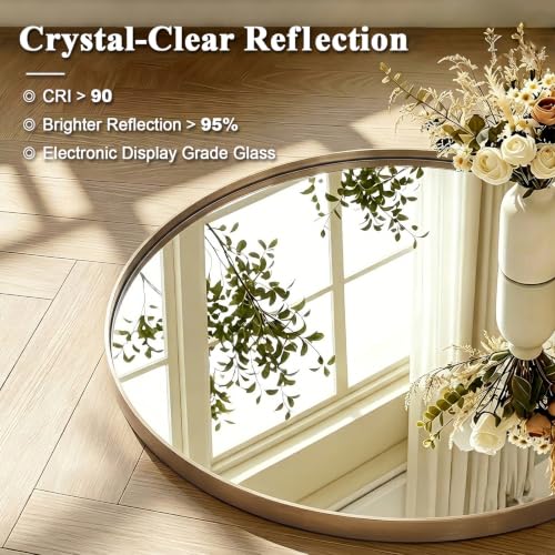 Image of ANDY STAR Champagne Bronze Mirrors for Bathroom, 30 inch Round Vanity Mirror | Anti-Rust SUS304 Metal Frame, 1'' Deep, Wall-Mounted, Ideal for Bathroom, Bedroom, Entryway