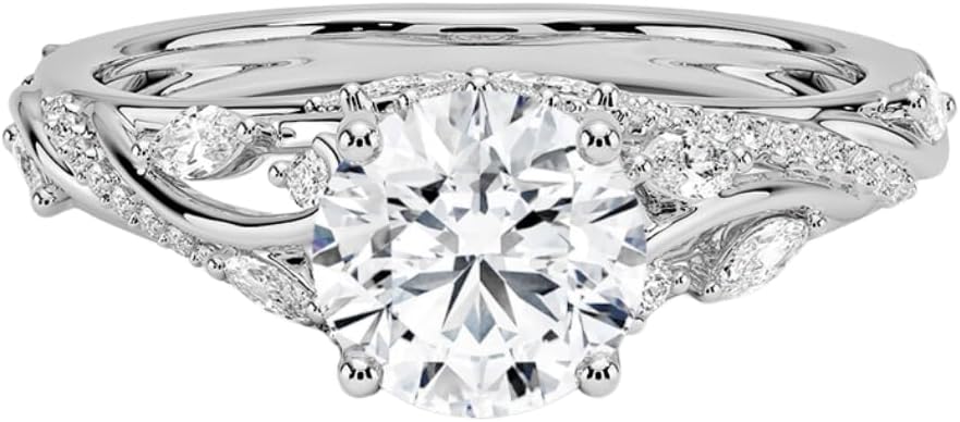 1-5 CT Round Moissanite Engagement Ring For Women 10K 14K 18K Solid White Gold & 925 Sterling Silver Vine Nature Inspired Moissaite Ring Christmas gift for her women