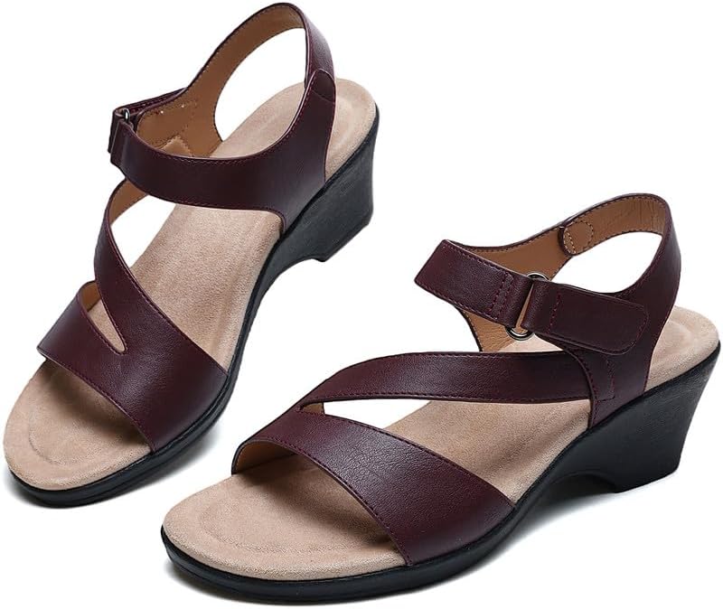 Maxome Wedge Sandals for Women Dressy Heels 2-Inch Platform Leather Dress Shoes with Wide Toe Arch Support Adjustable Strap Comfort Casual for Summer Work Travel beach Dating Wedding