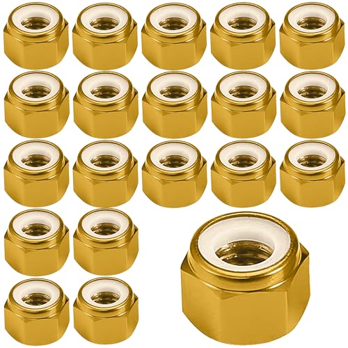 20個のアルミニウム合金六角ナット、M3 M4 M5 M6アルミ自鎖ナット、カラー装飾脱落防止ナット、超軽量ボルト帽子ナイロンクッション、模型、ドローン、おもちゃの車、机電設備に適します (ゴールド, M6)