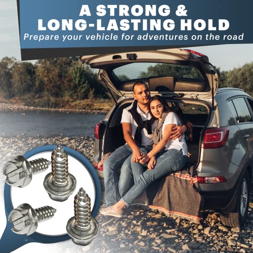 Image of OttoSpeed Rustproof License Plate Screws for US Domestic Vehicles & Select Imports - Stainless Steel Bolts for Vehicles that Use Plastic Inserts (32-Pack, Stainless-Slotted)