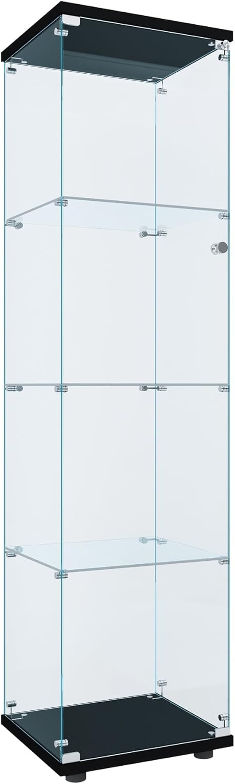 Curio Cabinet Glass Display Case for Collectibles with Door, 4 Display Shelves Showcase, 64.2”Hx16.9''Lx 14.6''W Black