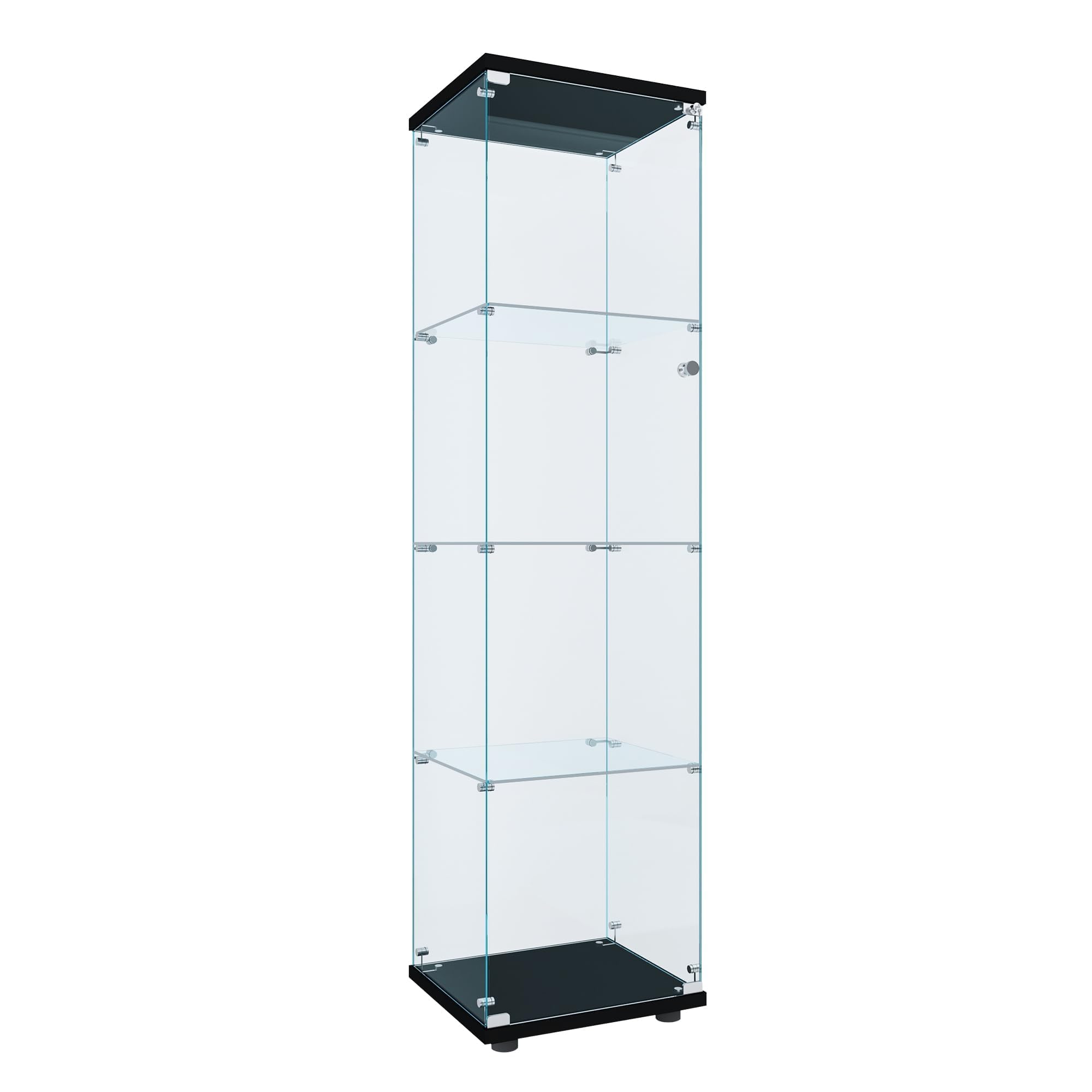 FLYMUHJIA Glass Curio Display Cabinet, 4-Shelf 16.9''W x 14.6''D x 64.2'H Tempered Glass Showcase Cabinet with Doors, Black