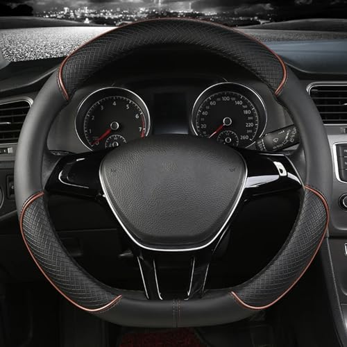 Housse de volant de voiture adaptée pour Volkswagen Passat/Polo/Tiguan/Touareg/Touran/T-Cross/T-Roc/Up en cuir fibre de carbone (Blackcoffee, D)