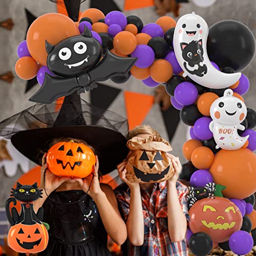 Zfunbo 99 Pack Halloween Balloon Arch Garland Kit, Orange Black Purple Balloons Set With Black Cat Pumpkin Spider Ghost Bat Balloon For Kids Halloween Birthday Party Decorations Supplies #TOP3