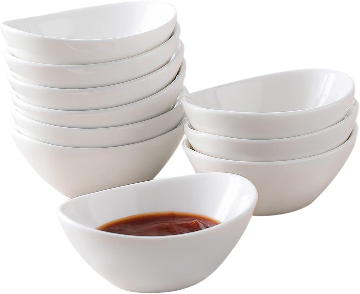 OMAYKEYSauce Dish Set of 10, 2.5 oz Porcelain Dipping Bowls Set, White Dipping Sauce Dishes for Soy Sauce, Ketchup, Condiment, BBQ Sauce or Seasoning, Honey Mustard