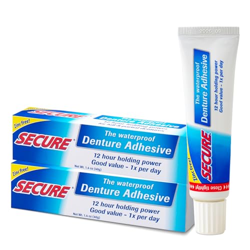 Secure Waterproof Denture Adhesive - Zinc Free - Extra Strong 12 Hour Hold - 1.4...