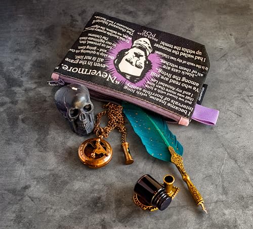 Image of The Unemployed Philosophers Guild Edgar Allan Poe Bag - 9 inch Canvas Zipper Gothic Themed Pouch for Pencils, Tools, Cosmetics, Toiletries, and More