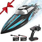 VOLANTEXRC Remote Control Boat for Pools and Lakes, 19mph High Speed RC Boat for Kids and Adults, 2.4Ghz Racing Ship with Self-righting, Reverse for Boys and Girls (795-3 Black with 2 Batteries)